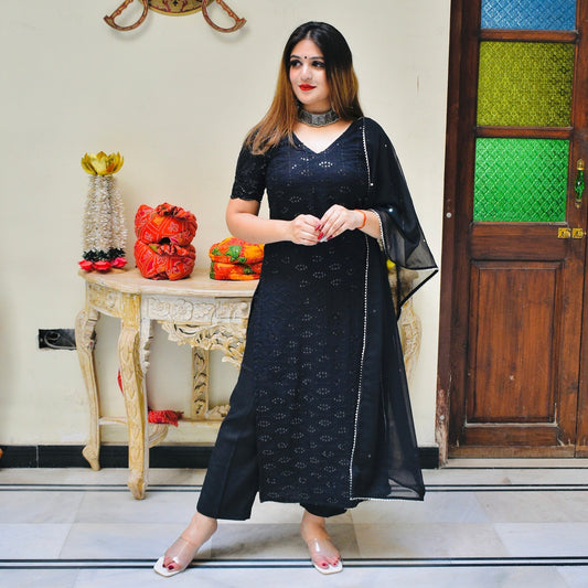 Black Chikankari Suit Set