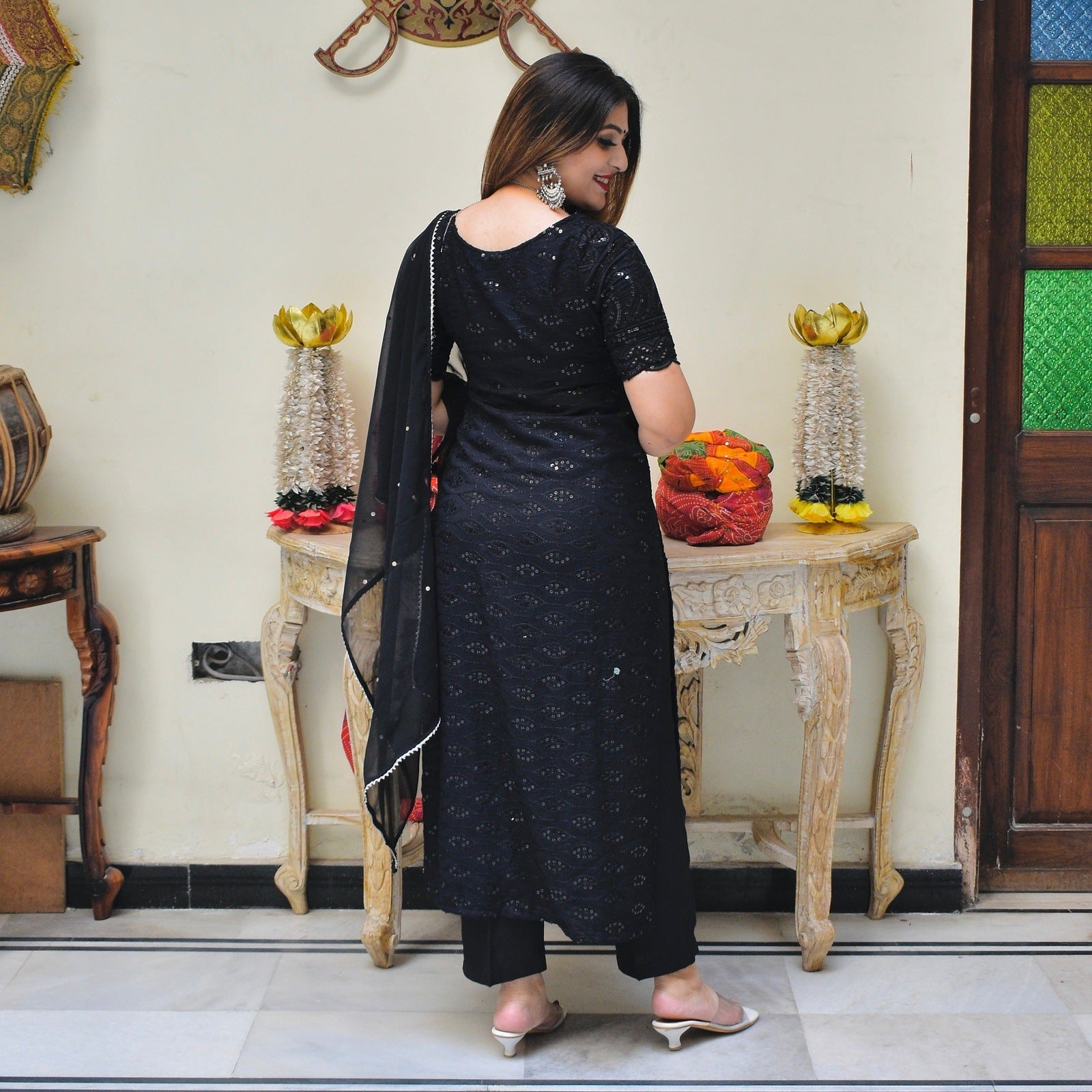 full black chikankari dress Black Chikankari Suit Set DIMPLE DESIGN STUDIO