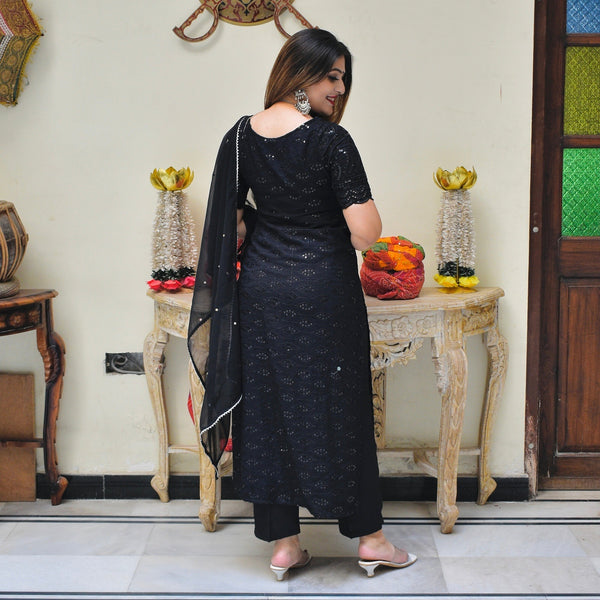 Black Chikankari Suit Set