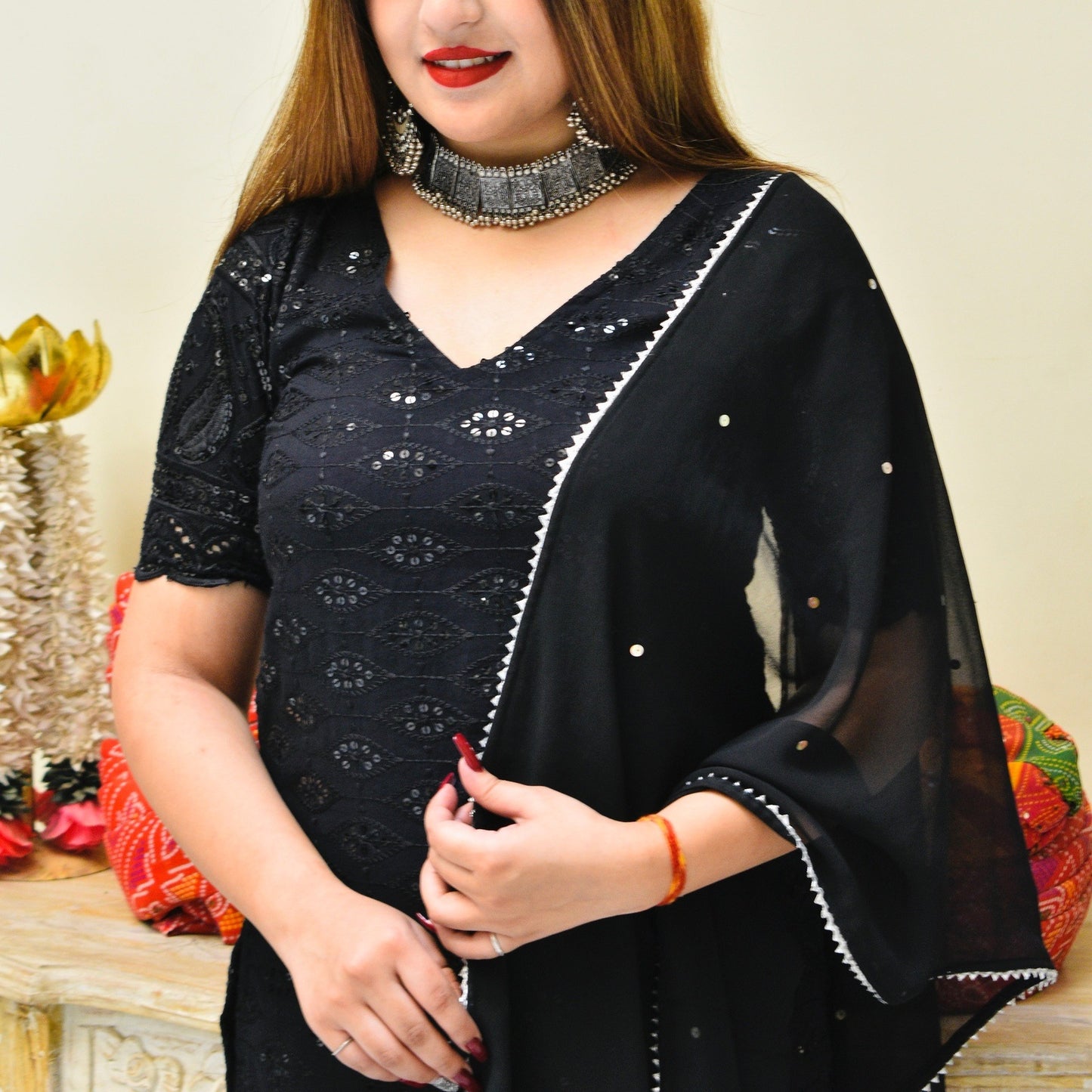 Black Chikankari Suit Set