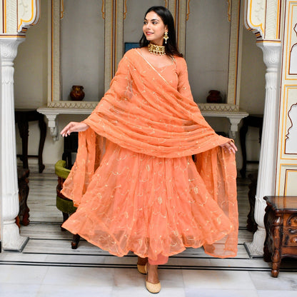 Peach Zari Suit Set