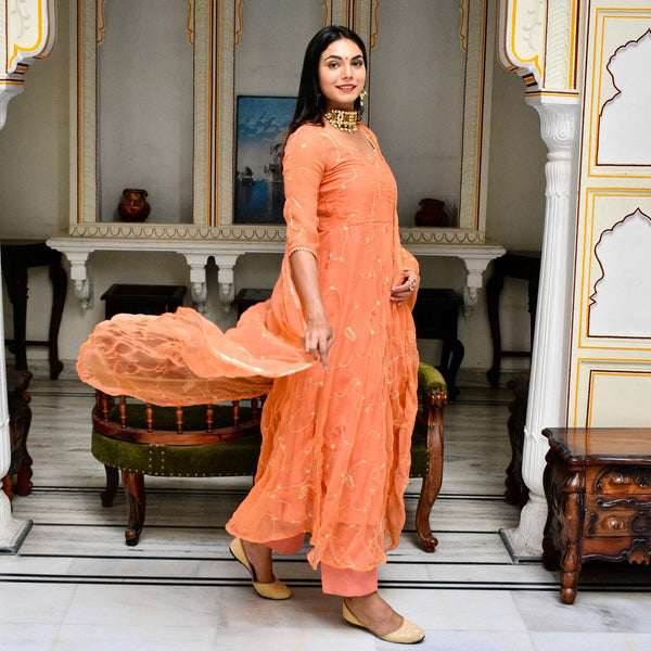 Peach Zari Suit Set