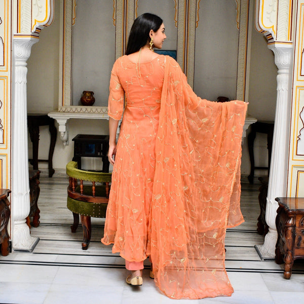 Peach Zari Suit Set