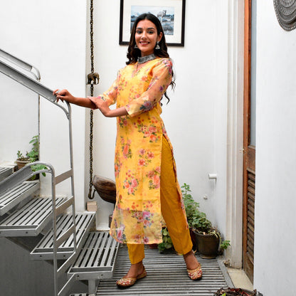 Mustard Floral Kurta Set