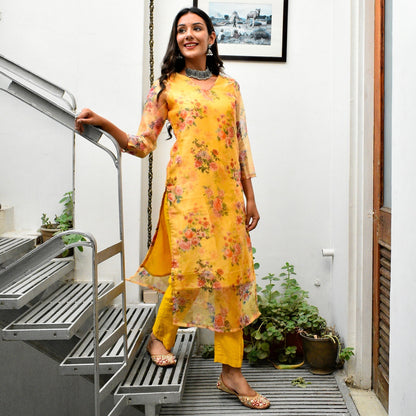 Mustard Floral Kurta Set