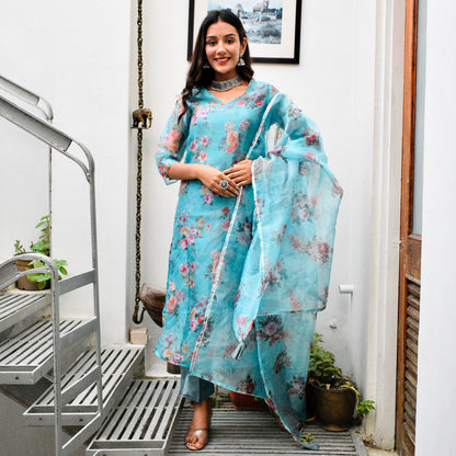 Aqua Floral Suit Set