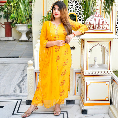 Yellow Muslin Suit Set