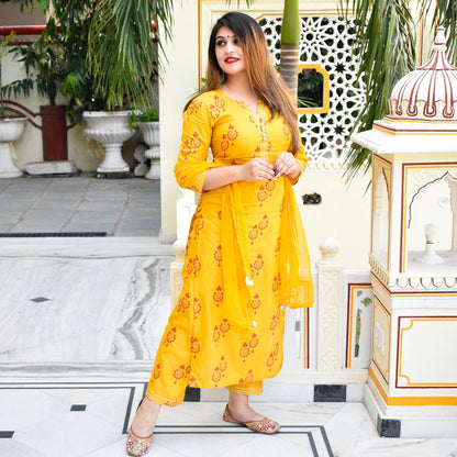 Yellow Muslin Suit Set