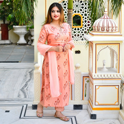 Peach Muslin Suit Set