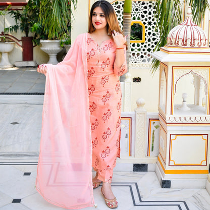 Peach Muslin Suit Set