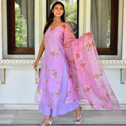 Lilac Floral Organza Suit Set