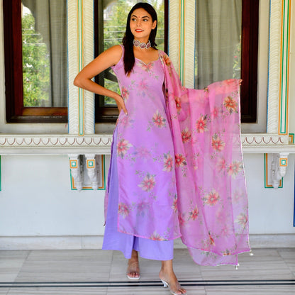 Lilac Floral Organza Suit Set