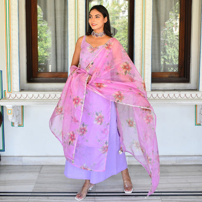 Lilac Floral Organza Suit Set