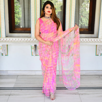 Pink Shibori Saree