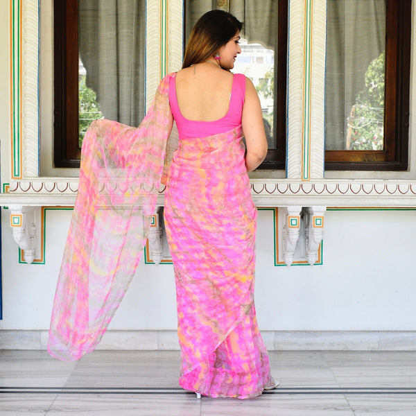 Pink Shibori Saree