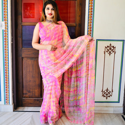 Pink Shibori Saree