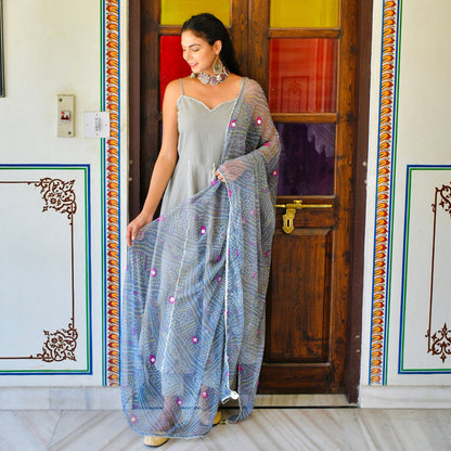 Grey Bhandej Mirror Suit Set