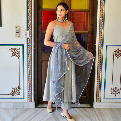 Grey Bhandej Mirror Suit Set
