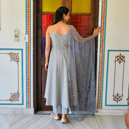 Grey Bhandej Mirror Suit Set