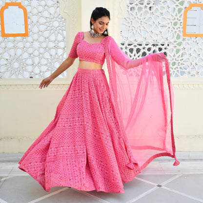 Pink Chikankari Lehenga Set
