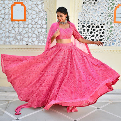 Pink Chikankari Lehenga Set