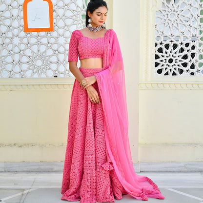 Pink Chikankari Lehenga Set