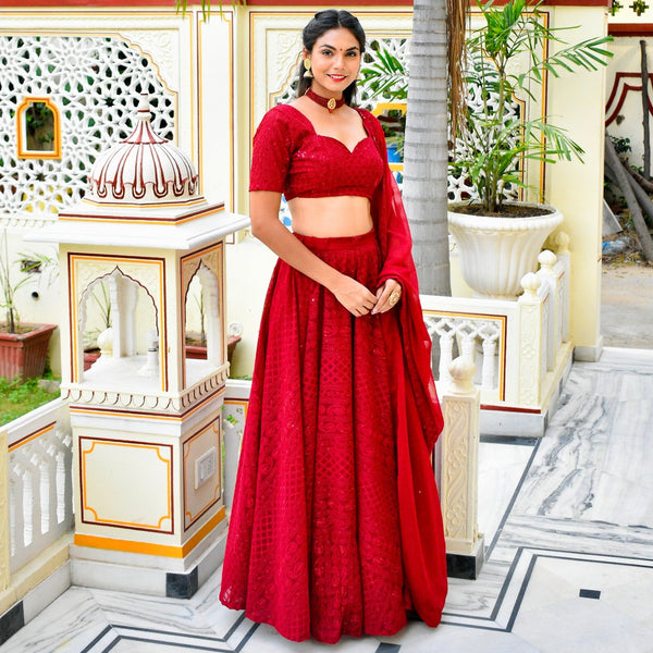 Maroon Chikankari Lehenga Set