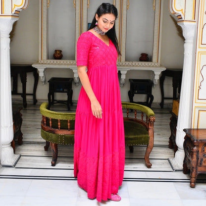 Pink Chikankari Tier Dress