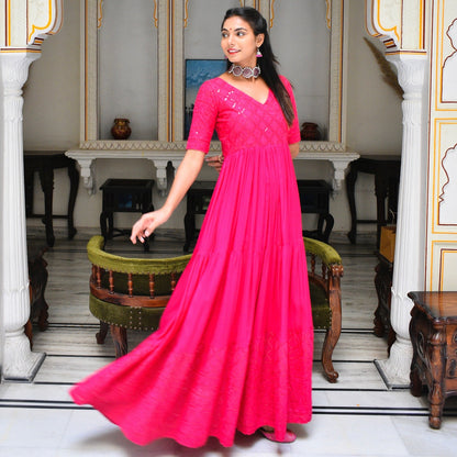 Pink Chikankari Tier Dress