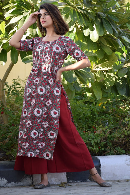 Maroon Garden Kurta Set