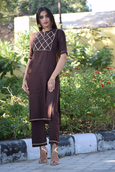 Umber Yoke Design Kurta Set