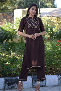 Umber Yoke Design Kurta Set