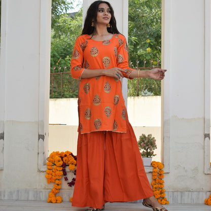 Orange Festive Kurta Set
