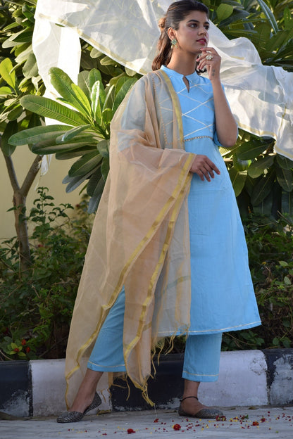 Powder Blue Yoke Design Suit Set