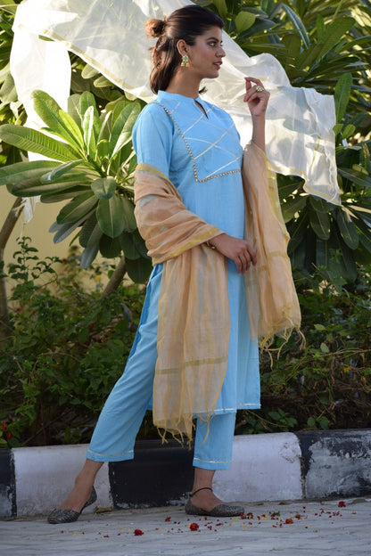 Powder Blue Yoke Design Suit Set