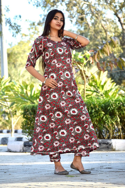 Grey Floral Kurta Set