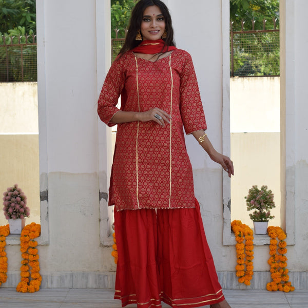 Red Festive Sharara Set