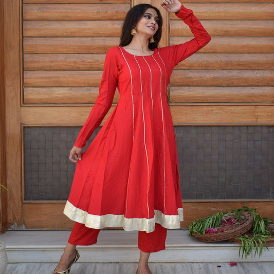 Rose Red Kali Kurta Set