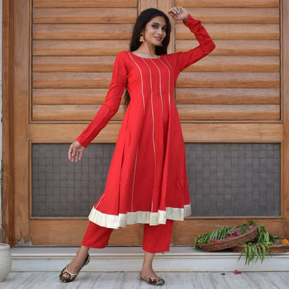 Rose Red Kali Kurta Set