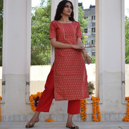 Rio Red Yoke Kurta Set