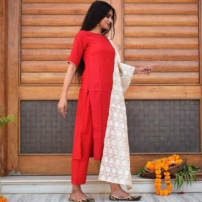 Red Solid Rose Suit Set