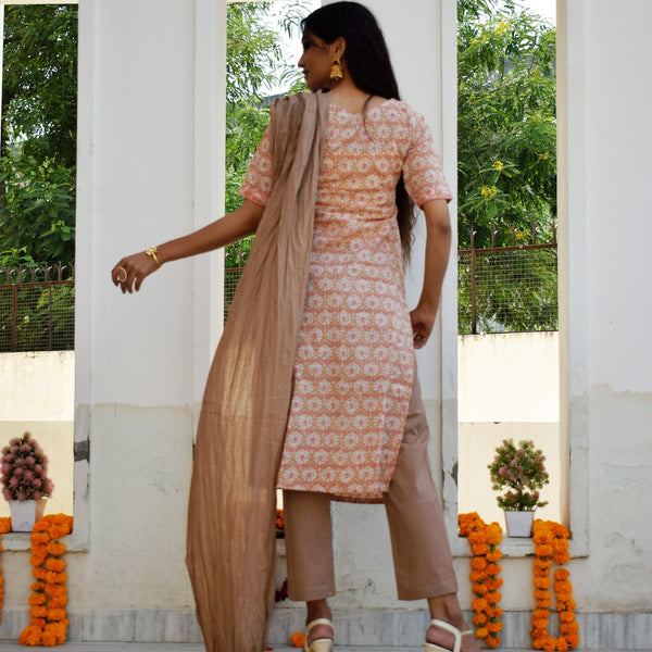 Peach Pure Handblock Suit Set