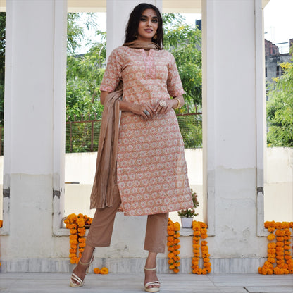 Peach Pure Handblock Suit Set