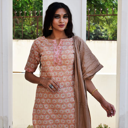 Peach Pure Handblock Suit Set