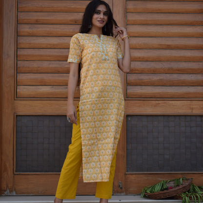 Yellow Handblock Kurta Set