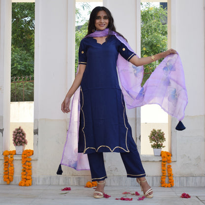 Blue Berry Hand Painted Suit Set