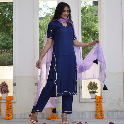 Blue Berry Hand Painted Suit Set