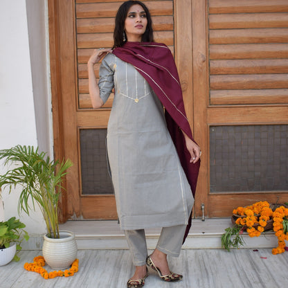 Grey Smoke Wine Suit Set