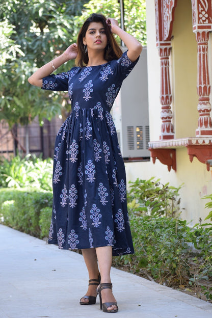 Dark Blue Handblock Dress