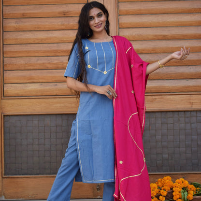 Embellished Blue Suit Set